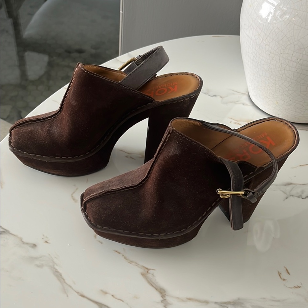 Brown Platform Slingback Clogs